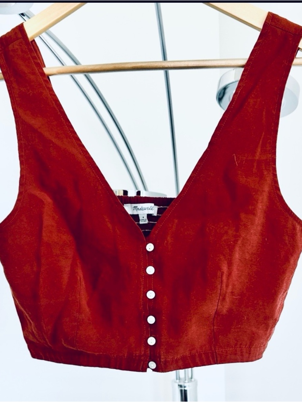 Madewell Rust Red Button-Front Crop Top